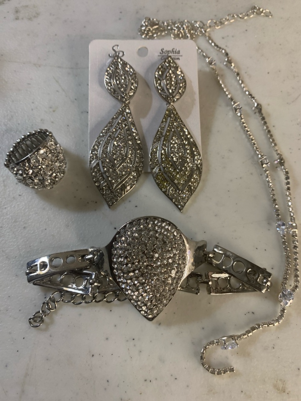 Sophia Silver Pave Teardrop Earrings - Sparkling Silver Tone. Mixed Set pieces
